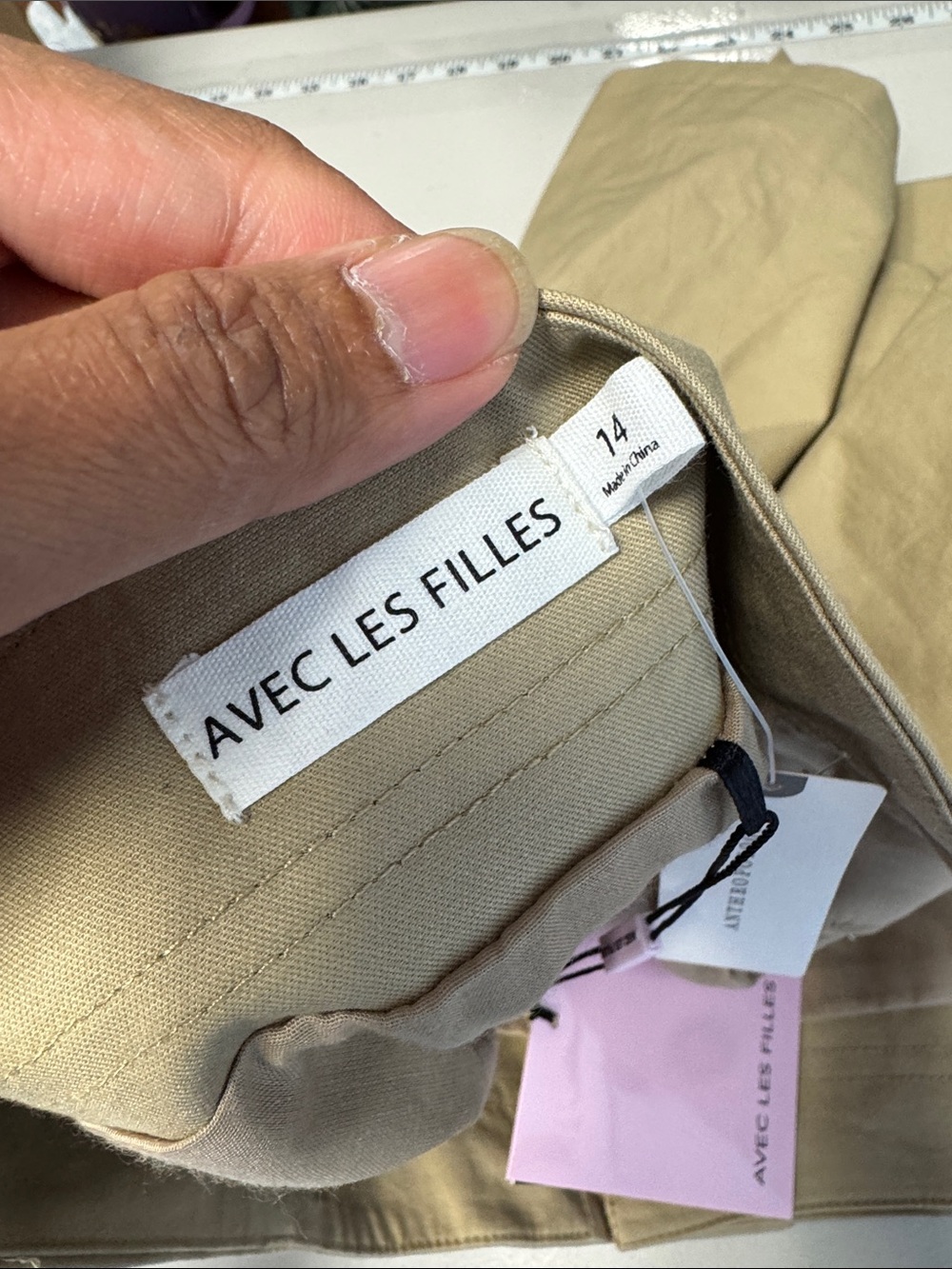 Anthropologie Avec Les Filles Khaki Mini Skirt Size 14 Utility Safari Casual - Picture 12 of 15